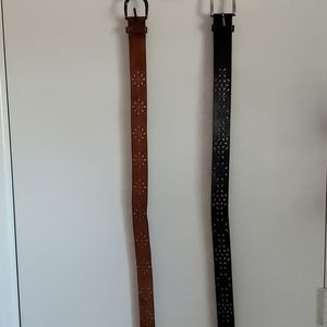 Set of 2: Genuine Leather Belts, Brown and Black